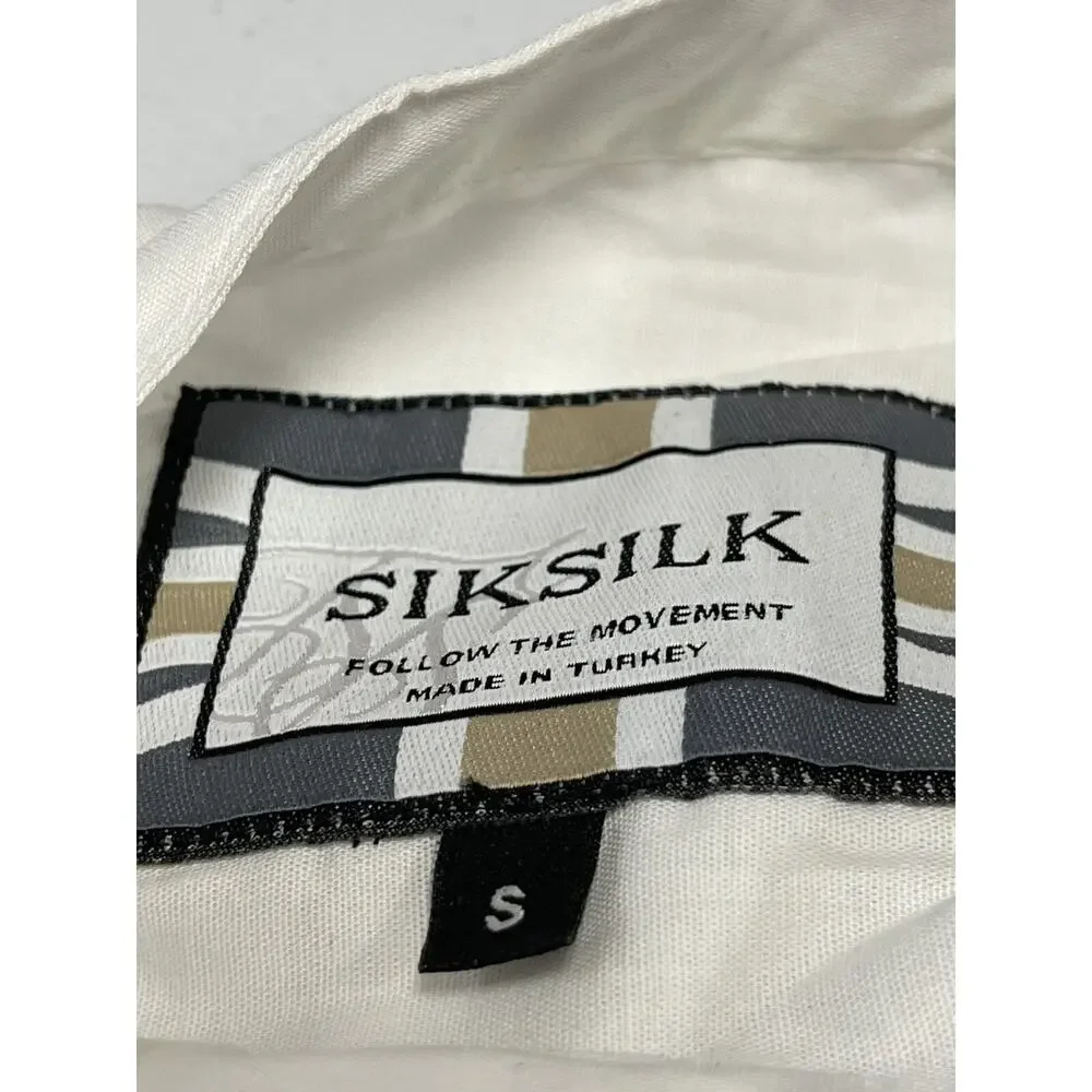 Siksilk Shirt Mens Small Button Up White Short Sleeve Sik Silk Side Trim N53